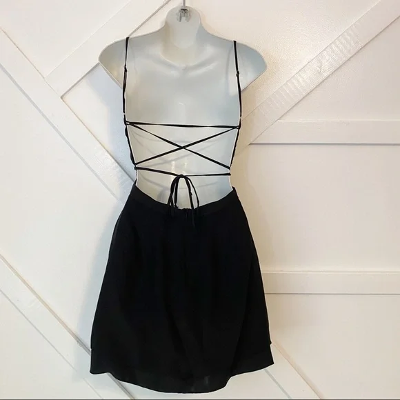 Jennifer Hope Silk Serena Bareback Sweetheart Strappy V-Neck Mini Dress Black 2 - Picture 2 of 8